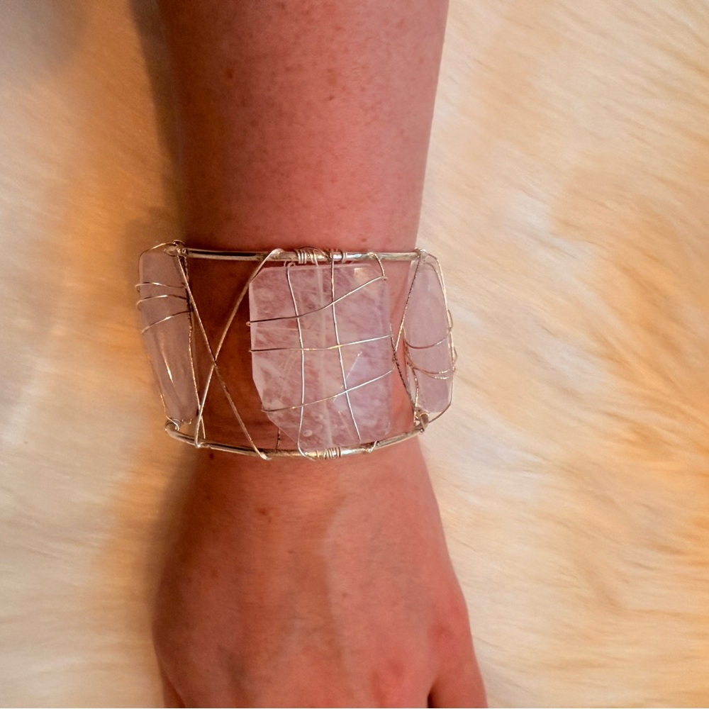 Exquisite Large Rose Quartz Stones 925 Silver Bracelet​